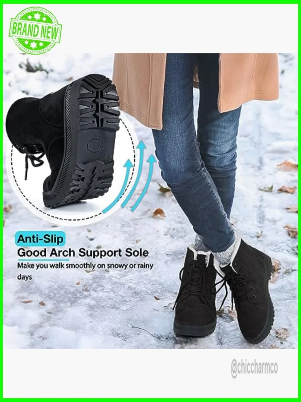 Warm Fur Lined Winter Snow Boots Ankle Lace Up Anti Slip Suede Outdoor Walking